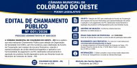 Câmara Municipal de Colorado do Oeste lança Edital de Chamamento Público nº 001/2026
