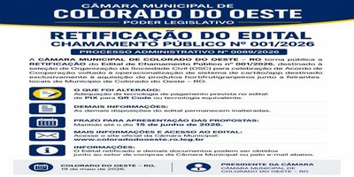 Retificação do Edital de Chamamento Público Nº 001/2026 Da Câmara Municipal de Colorado do Oeste
